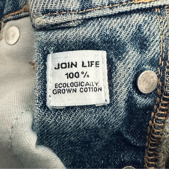 ZARA Button Fly Blue Denim Distressed Cut Off Frayed Shorts Size 4 - Picture 4 of 7